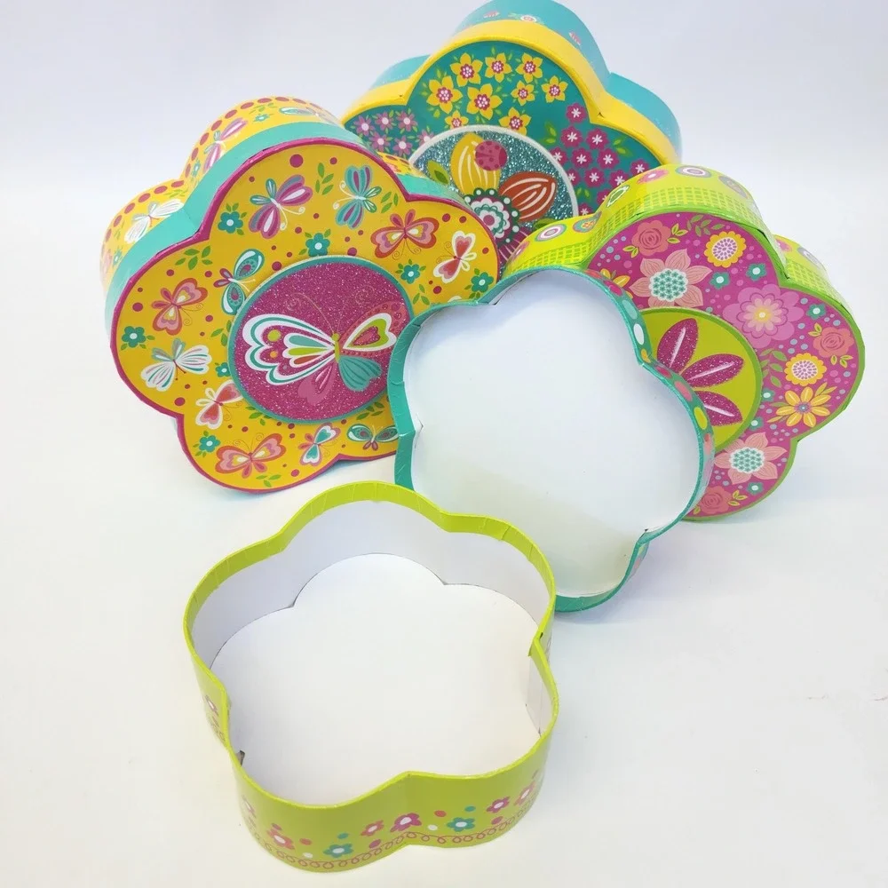Set of 4 Flower Shaped Nesting Tins Floral Butterfly Bee Storage Containers